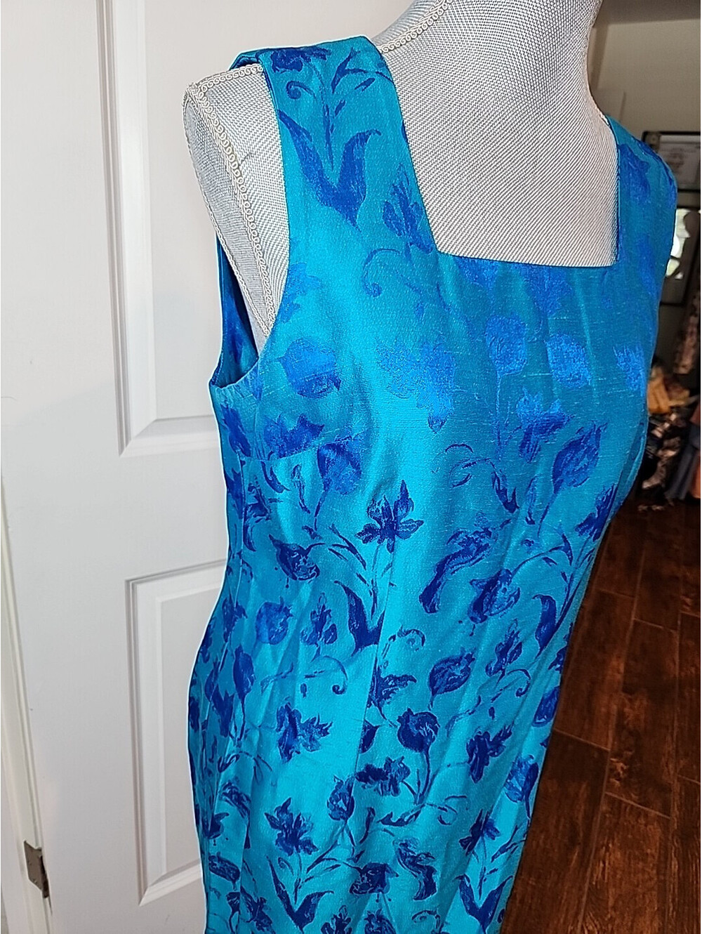 Molly Malloy Cocktail Dress Women's 12 Blue Floral Shift Midi Classic Classy - Picture 3 of 7